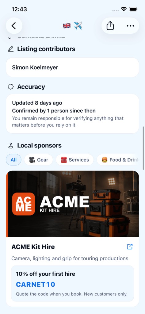 Feature card on a listing in the app
